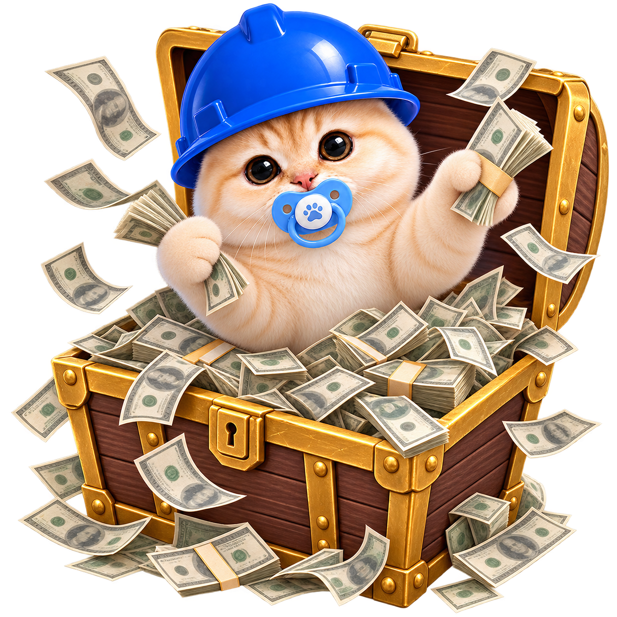 Baby Basecat sitting in a treasure chest